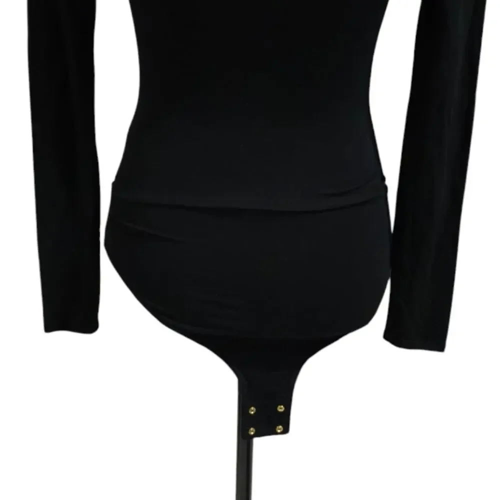 J. Crew Chic Black Long Sleeve Stretch Surplice V-Neck Bodysuit Size XS NEW